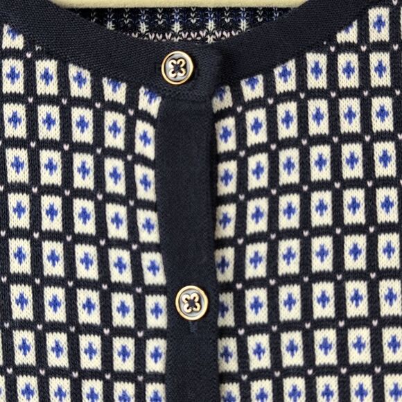 Lands' End Navy and White Patterned Supima Cotton Cardigan Sweater Size 18 - Picture 5 of 10
